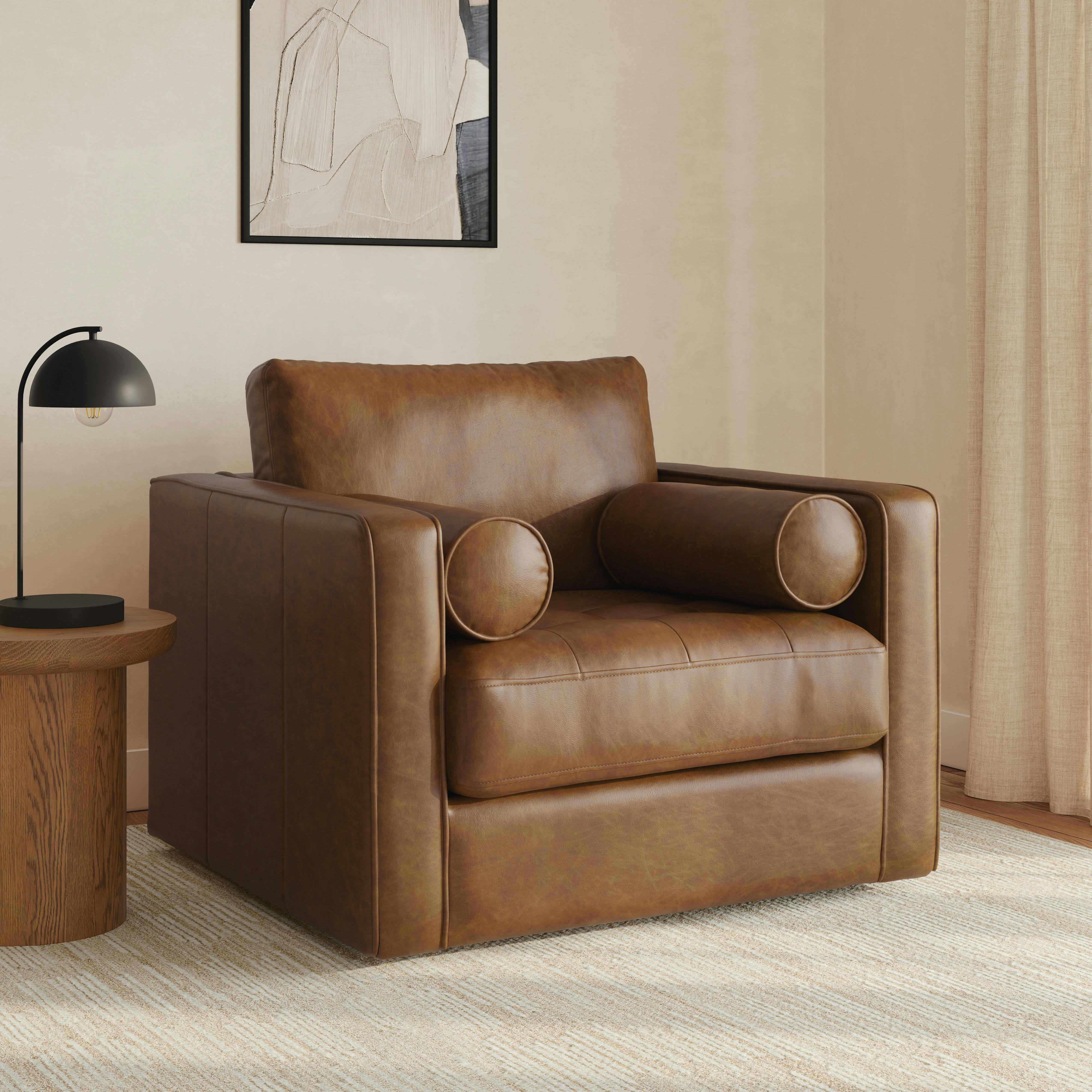 Sven 42.5" Tufted Leather Swivel Chair - Lazio Brown