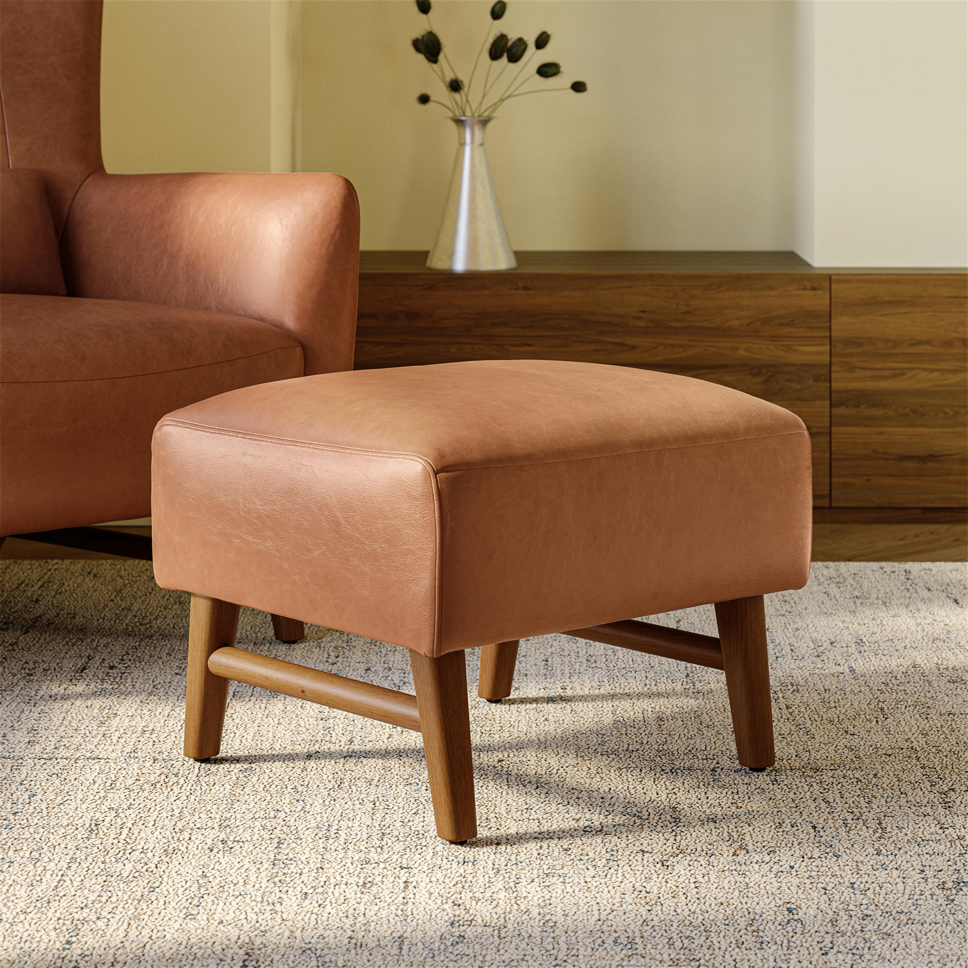 Waltham 22" Leather Ottoman - Salerno Tan