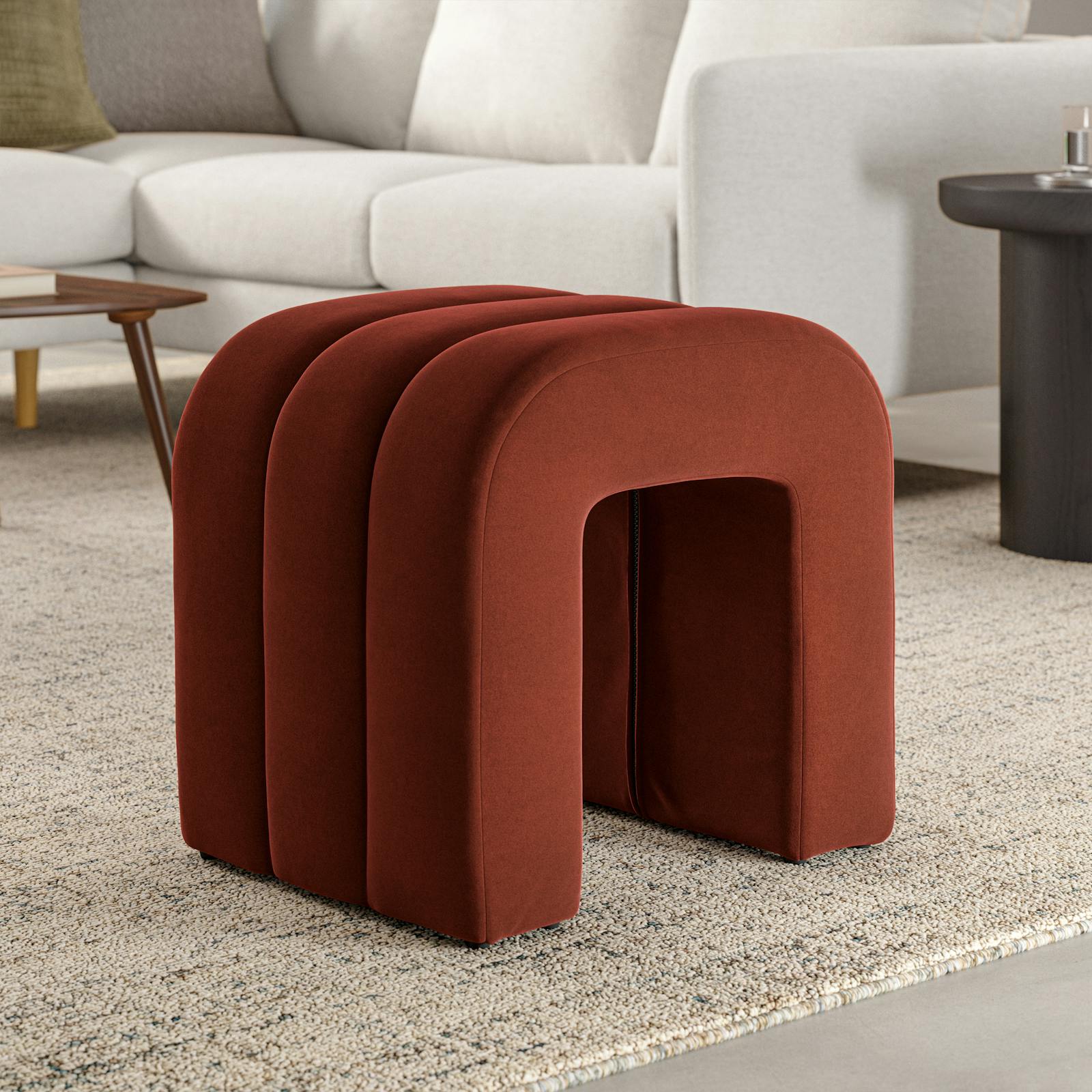 Luppi 20" Velvet Ottoman - Hale Rust