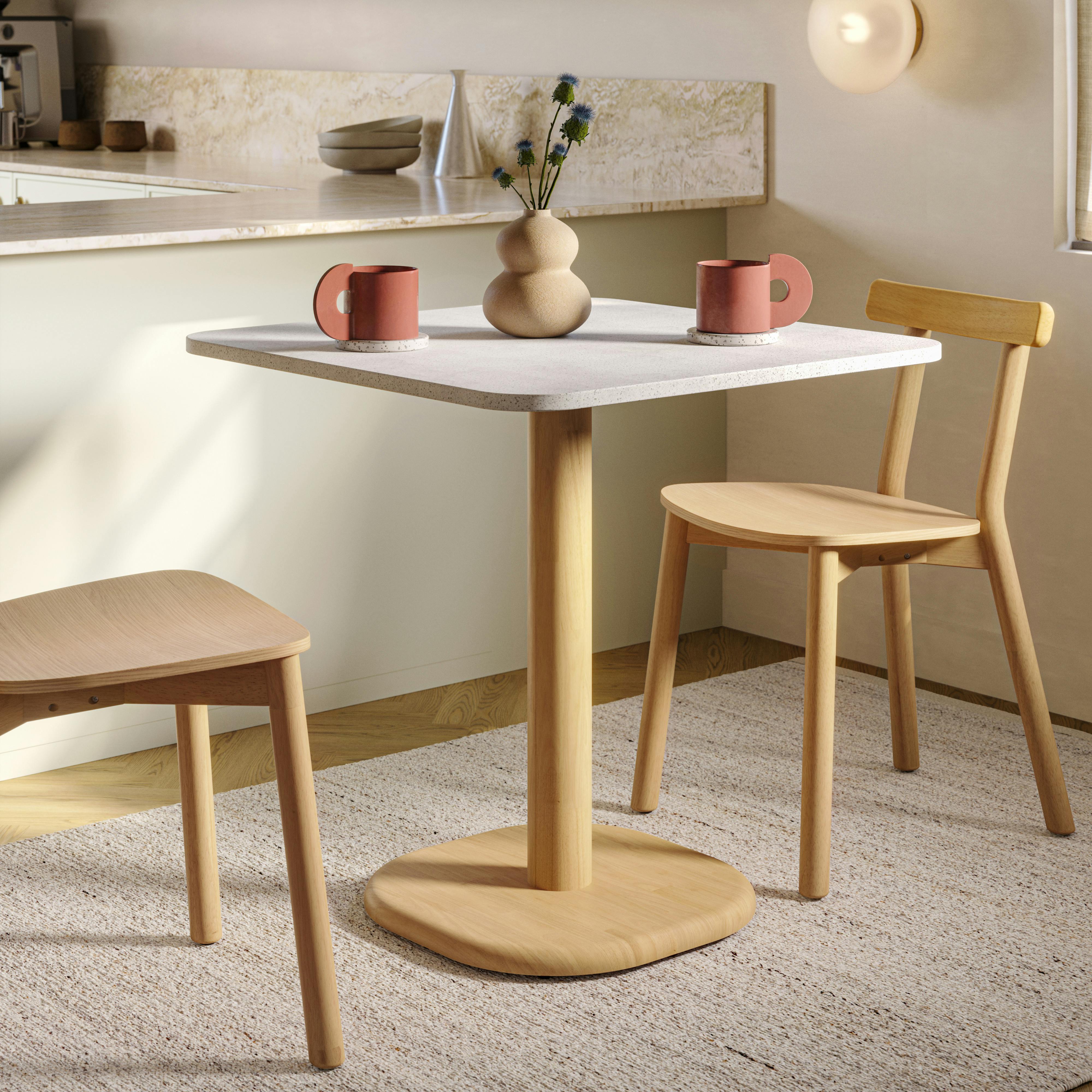 Nari 30" Square Quartz Stone Top Cafe Table - White Oak