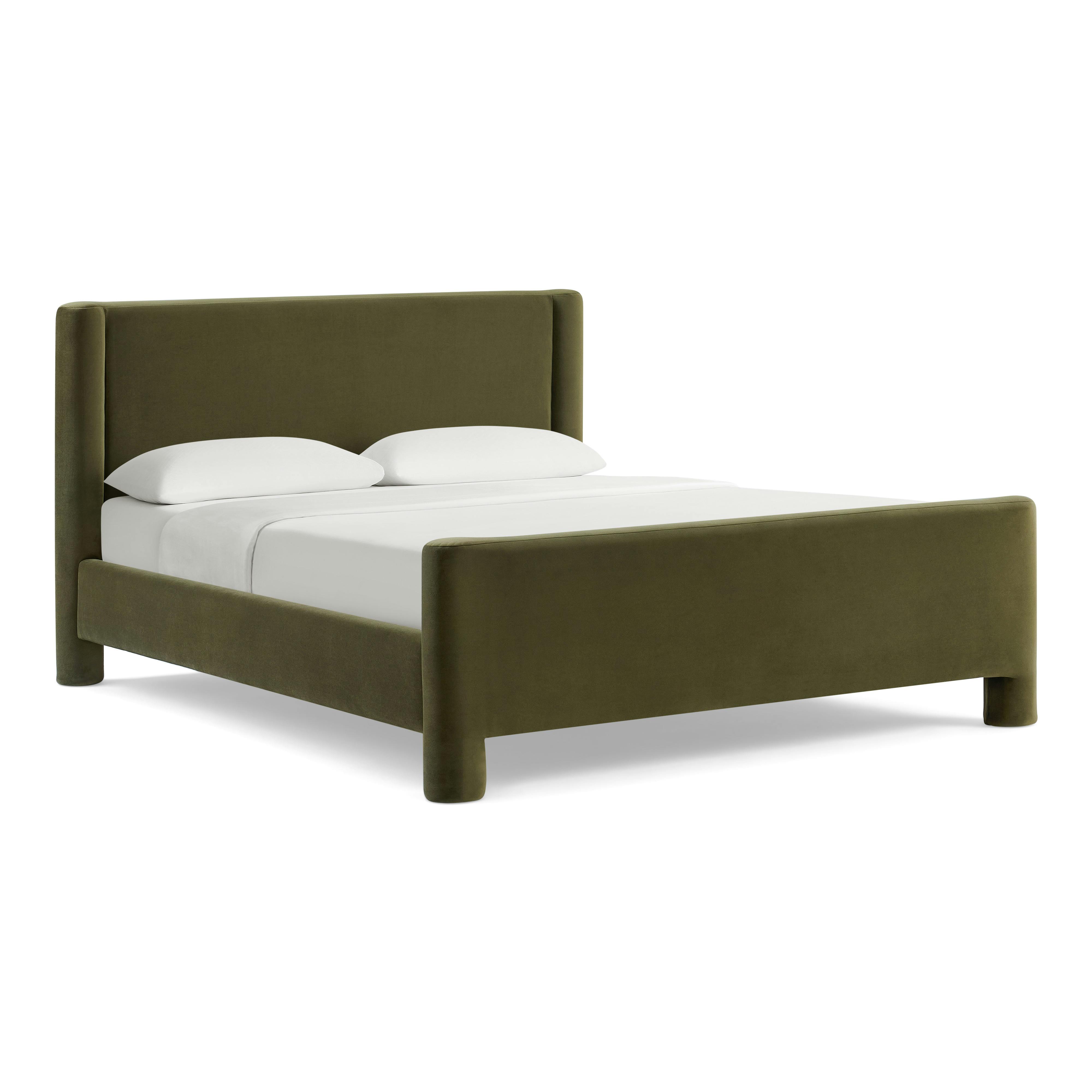 Oleni Queen Velvet Bed - Hale Oakmoss