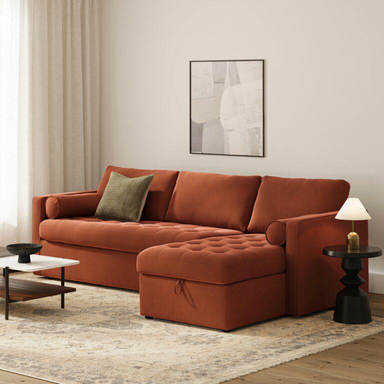 Sven 111.5" Tufted Velvet Right Sleeper Storage Sectional - Hale Rust