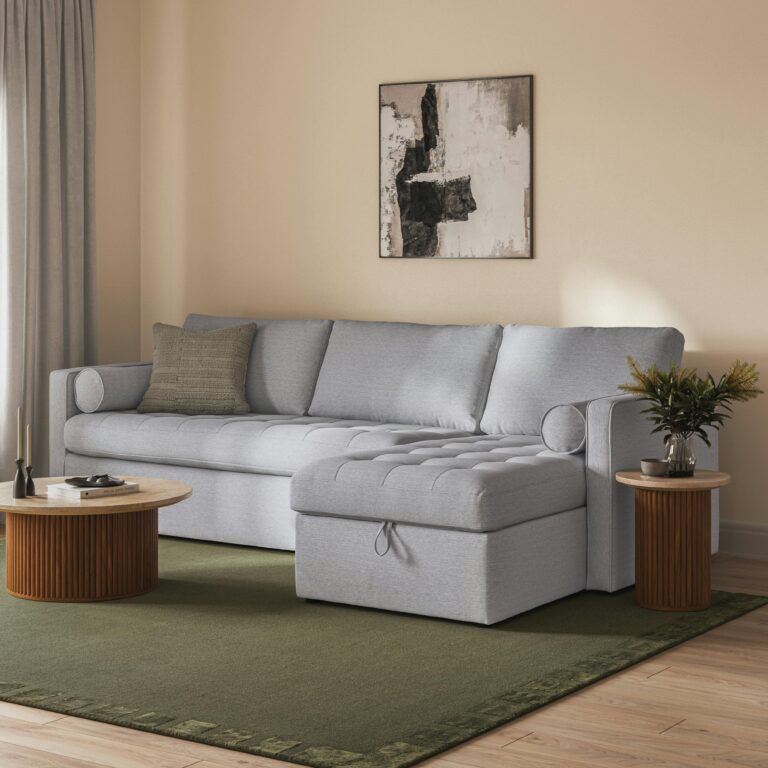 Sven 111.5" Tufted Right Sleeper Storage Sectional - Silver Ivory