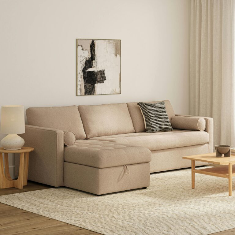 Sven 111.5" Tufted Left Sleeper Storage Sectional - Sandstone Wool Bouclé