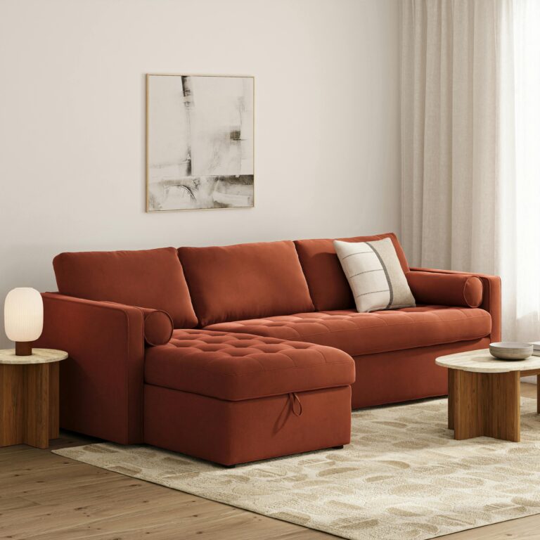 Sven 111.5" Tufted Velvet Left Sleeper Storage Sectional - Hale Rust