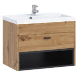 Wall-mounted bathroom cabinet for washbasin Velum (Artisan oak + Black)