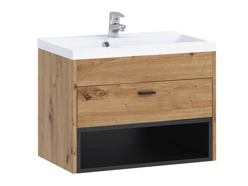Wall-mounted bathroom cabinet for washbasin Velum (Artisan oak + Black)