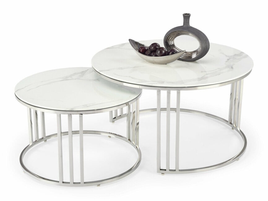 Nest of coffee tables Houston 1503 (Silver + White marble)
