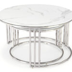 Nest of coffee tables Houston 1503 (Silver + White marble)