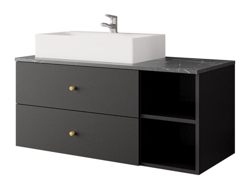 Wall-mounted bathroom cabinet for washbasin Salus (White + White marble)
