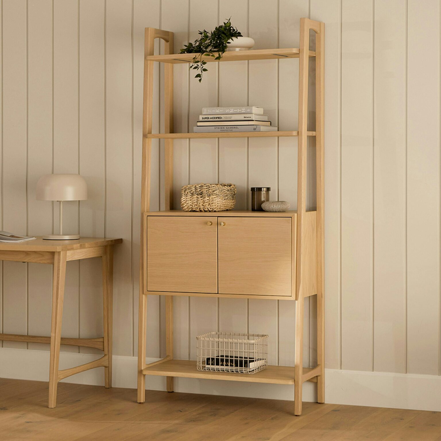 Krossa 31.5" Shelving Unit with Storage - White Oak