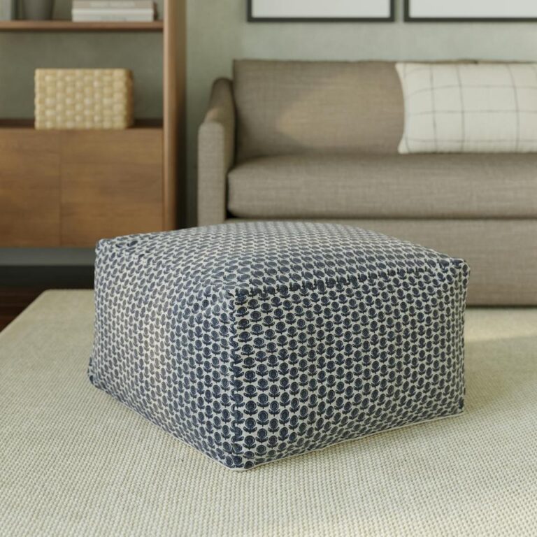 Priya 25.5" Pouf - Blue Blockprint