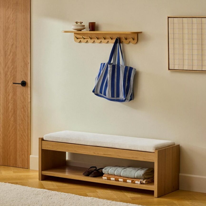 Shelly 38" Shelf and Coat Rack - Brass and Oak photo 2