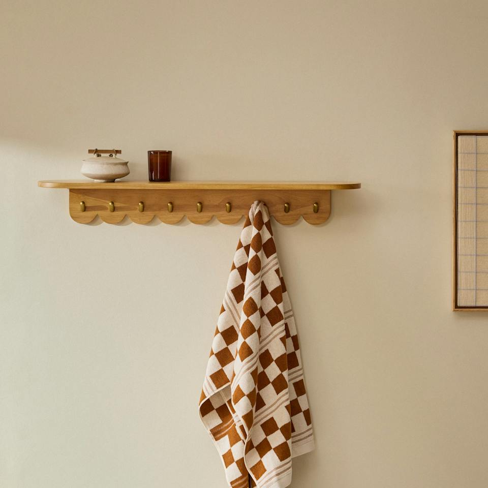 Shelly 38" Shelf and Coat Rack - Brass and Oak photo 1