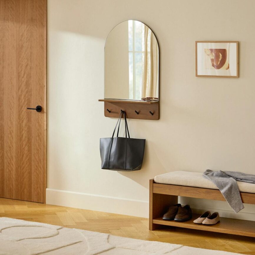 Williams 24" Shelf, Coat Rack, and Mirror - Black and Walnut photo 2