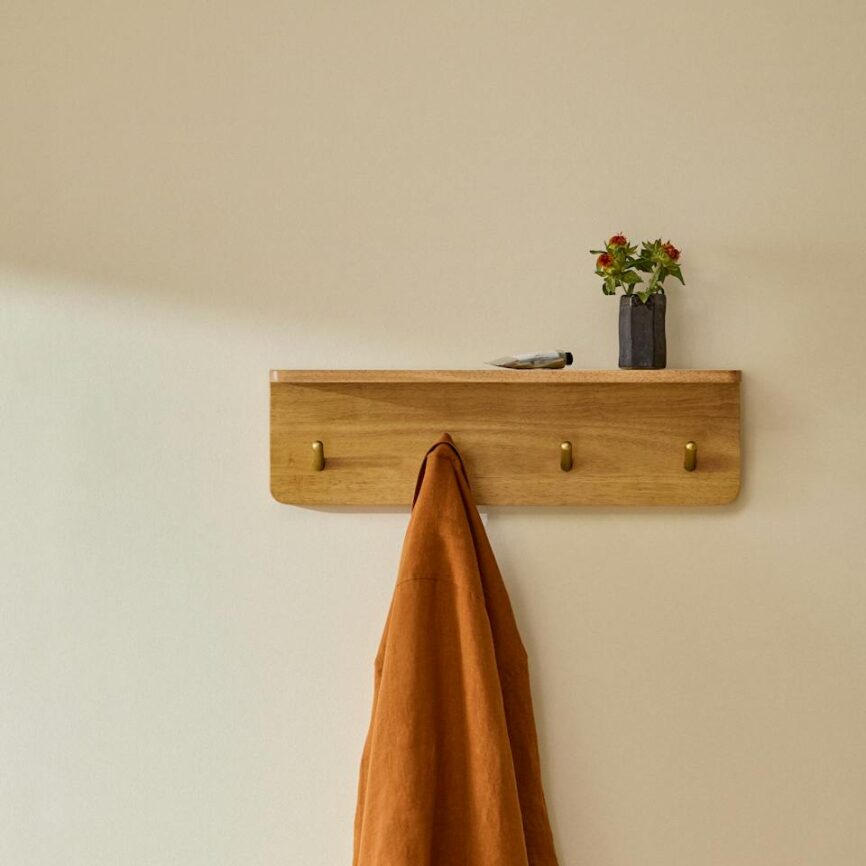 Williams 24" Shelf and Coat Rack - Brass and Oak photo 1