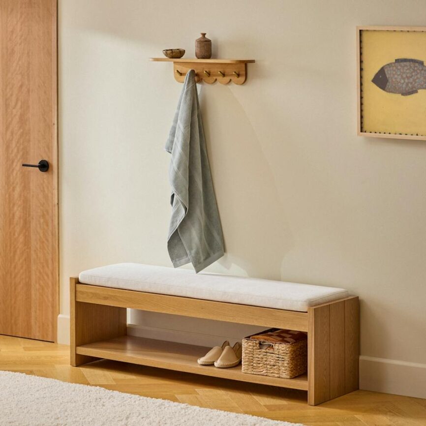 Shelly 24.5" Shelf and Coat Rack - Brass and Oak photo 2
