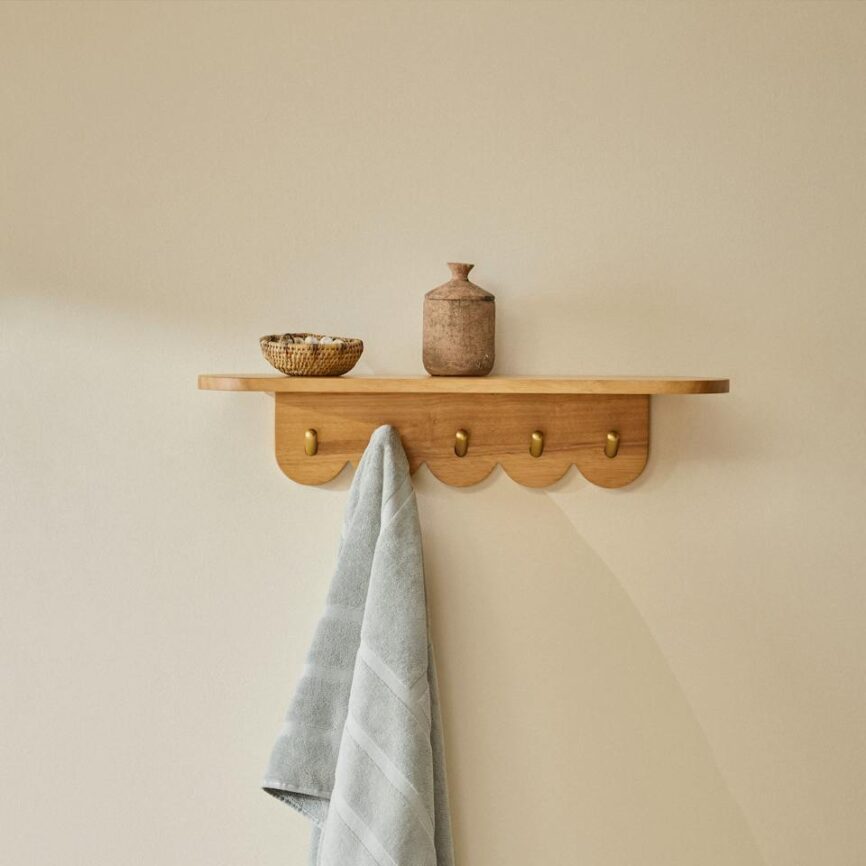 Shelly 24.5" Shelf and Coat Rack - Brass and Oak photo 1