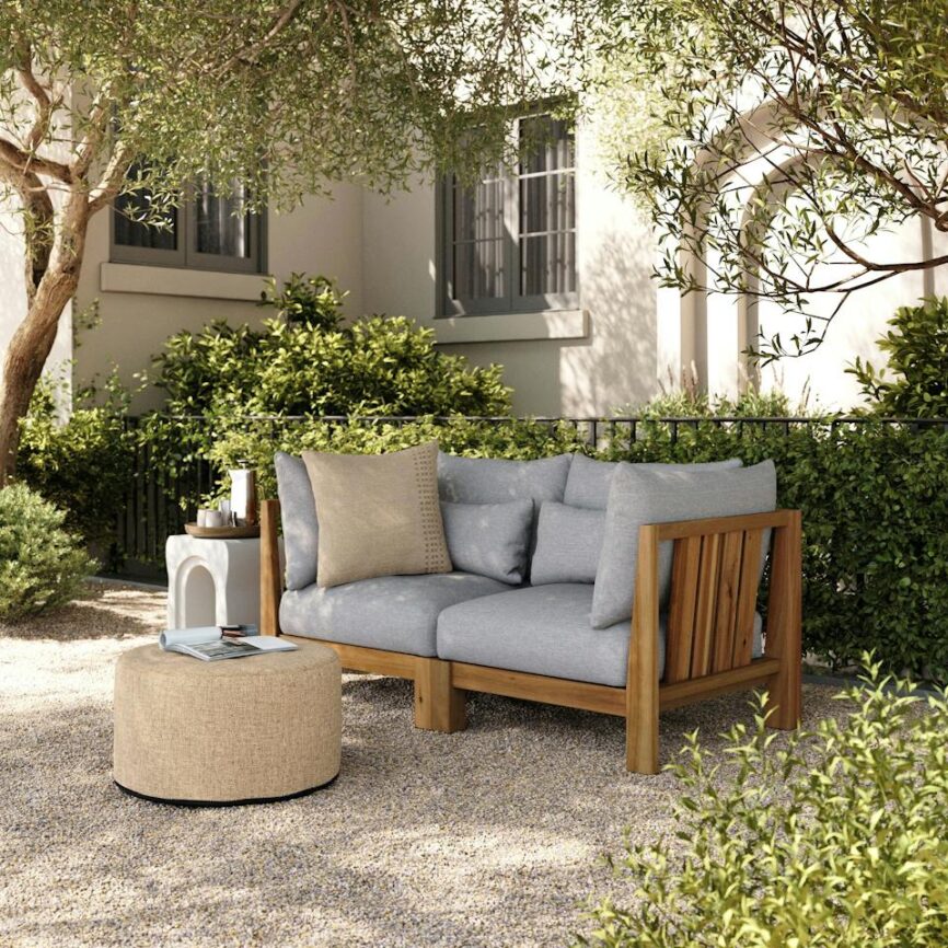 Olara 25" Indoor/Outdoor Pouf - Basket Wheat photo 2