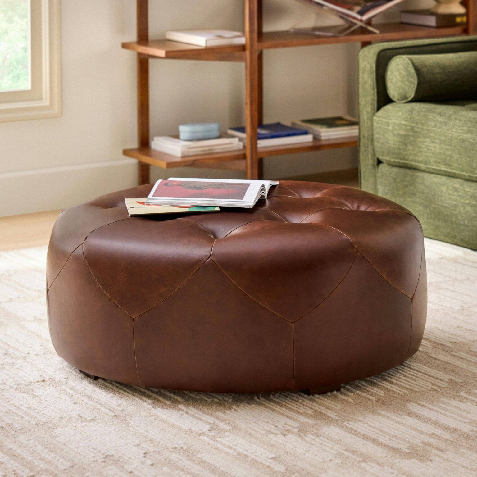 Timpani 41" Leather Ottoman - Indiana Brown