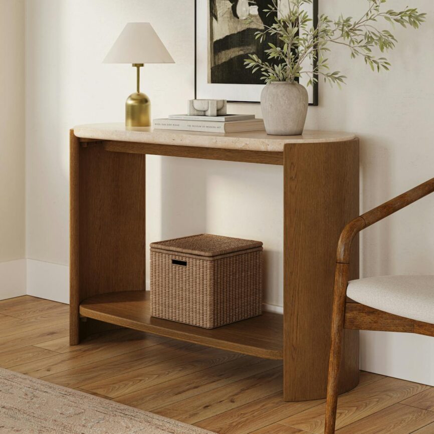 Isla 43.25" Travertine Console - Smoked Oak