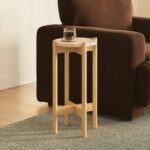 Veli Travertine Drinks Table - Natural Oak