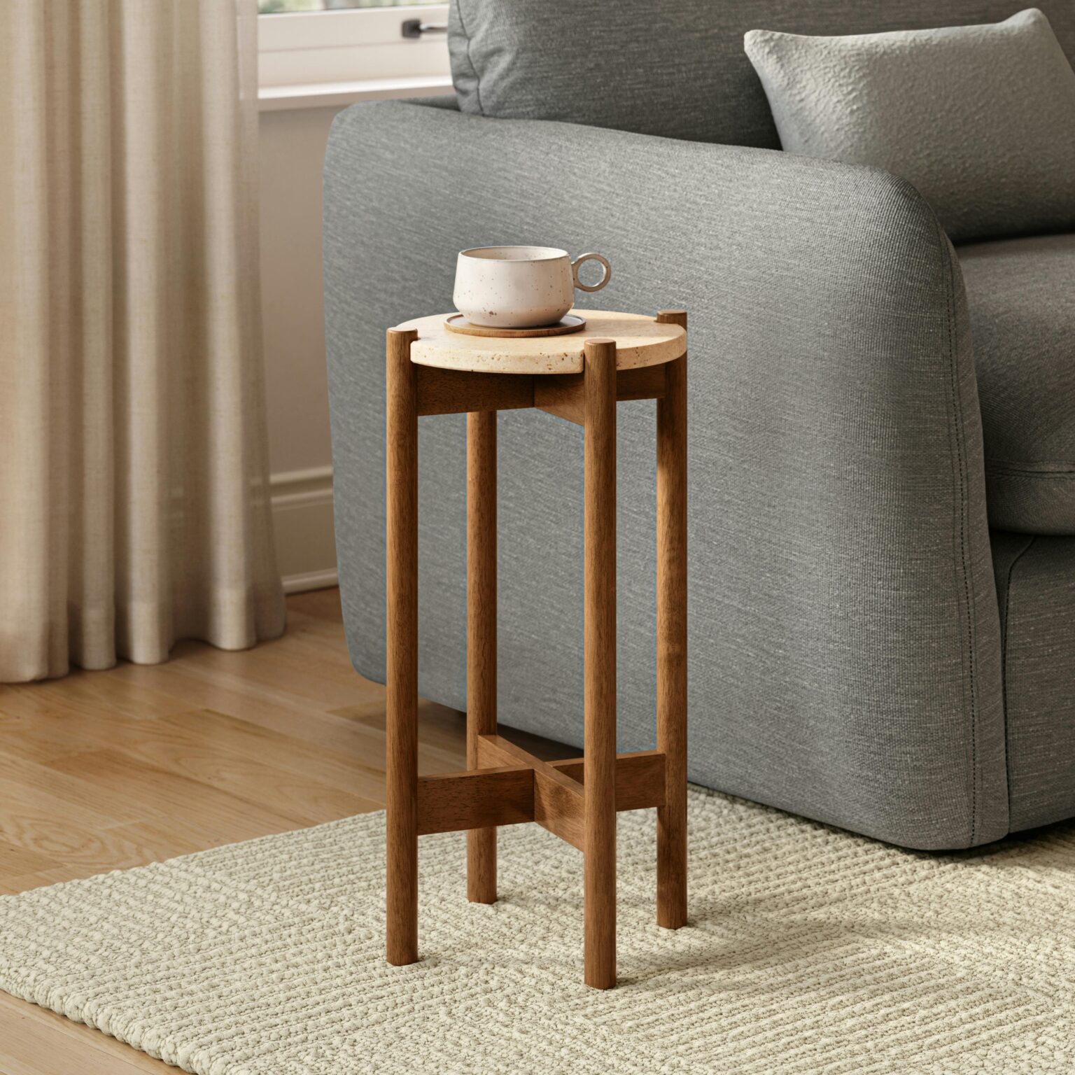 Veli Travertine Drinks Table - Walnut